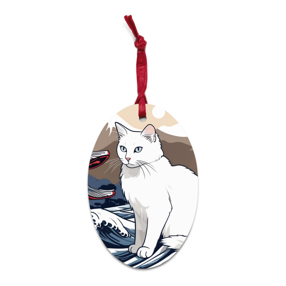 PugMug Custom White Companion Cat Wooden Ornament