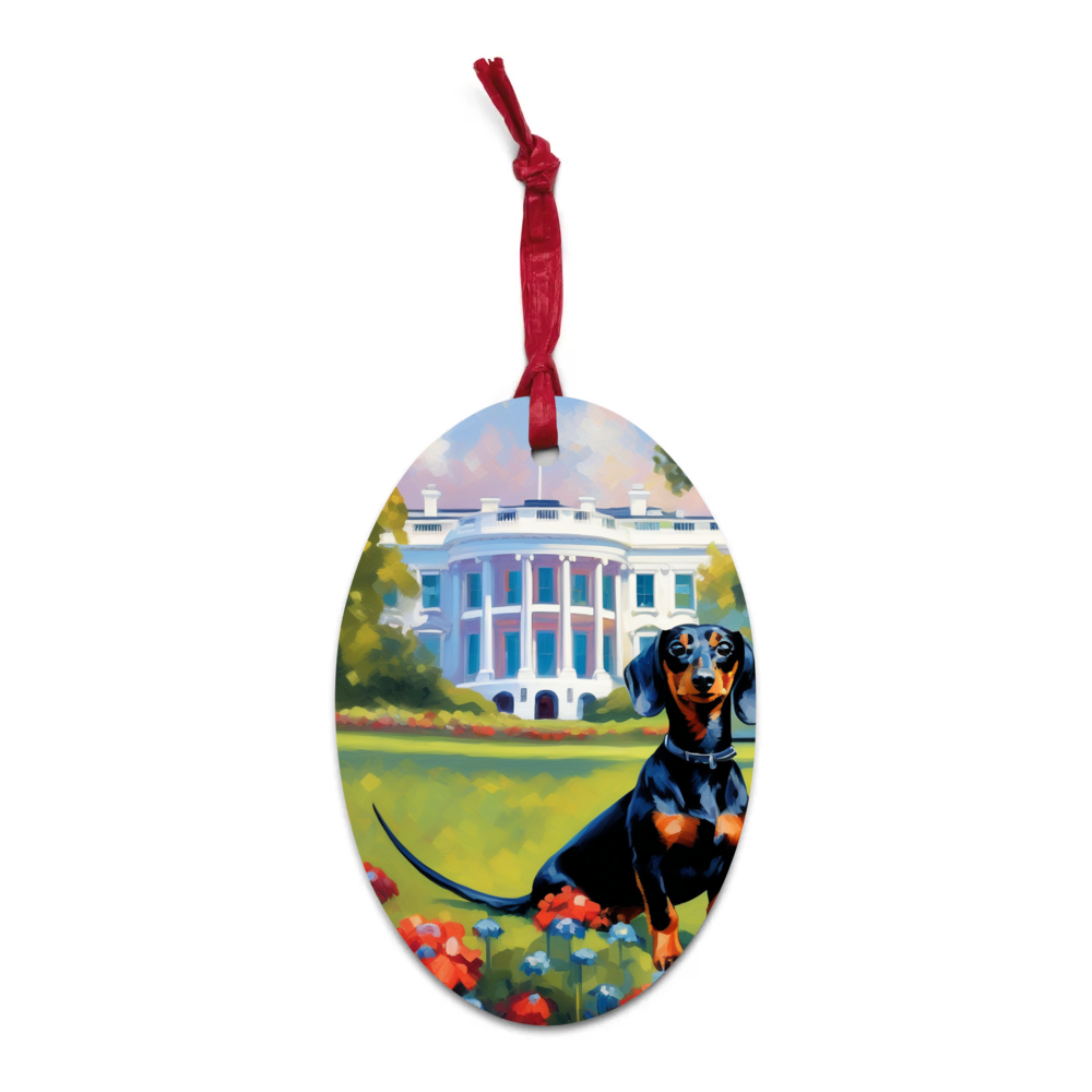 PugMug Custom Black Dachshund Wooden Ornament