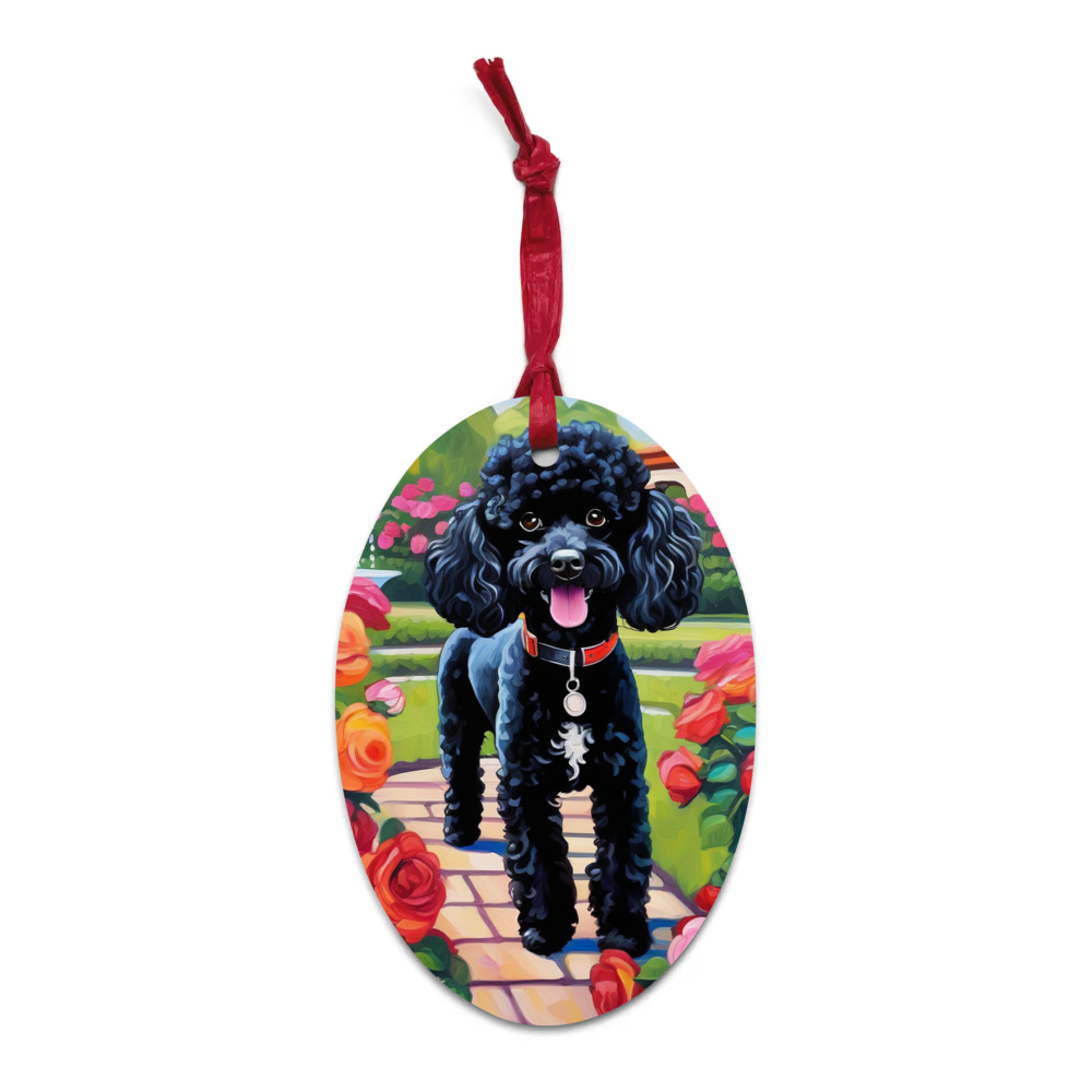 PugMug Custom Black Poodle Wooden Ornament