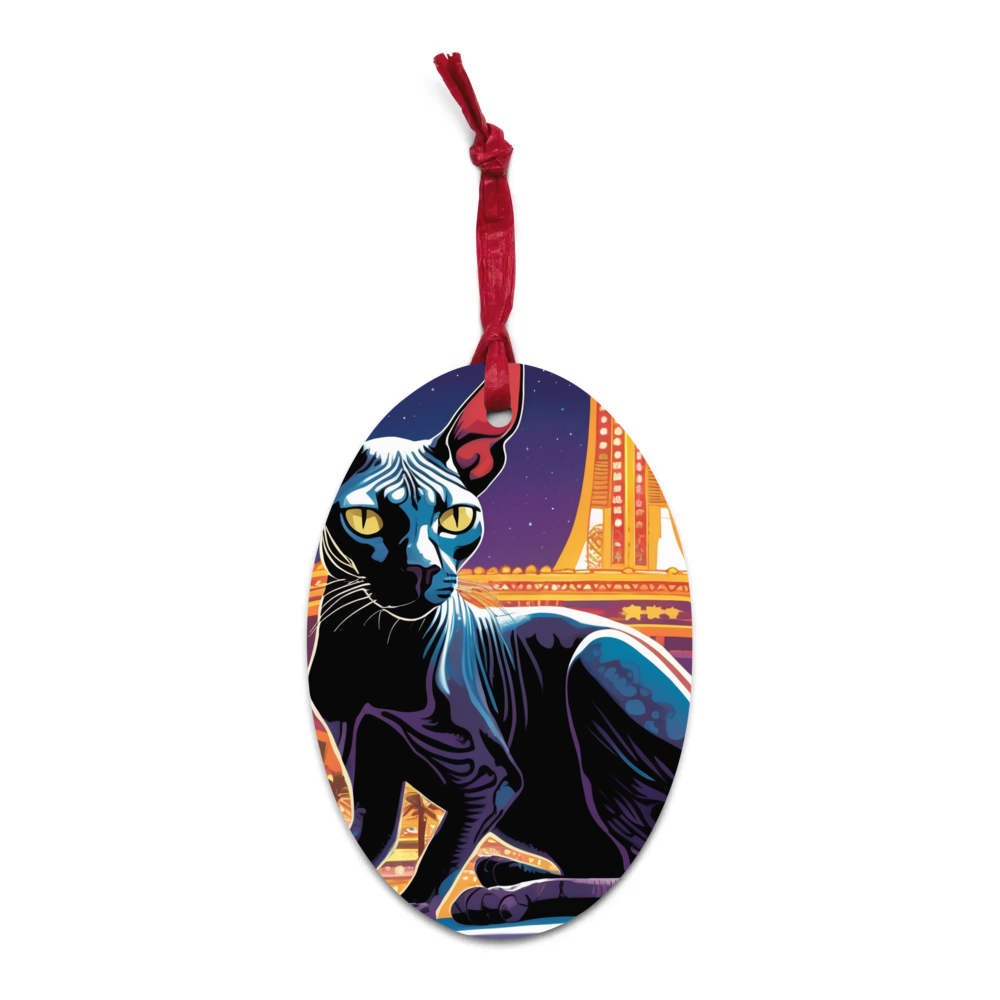 PugMug Custom Black Sphynx Cat Wooden Ornament