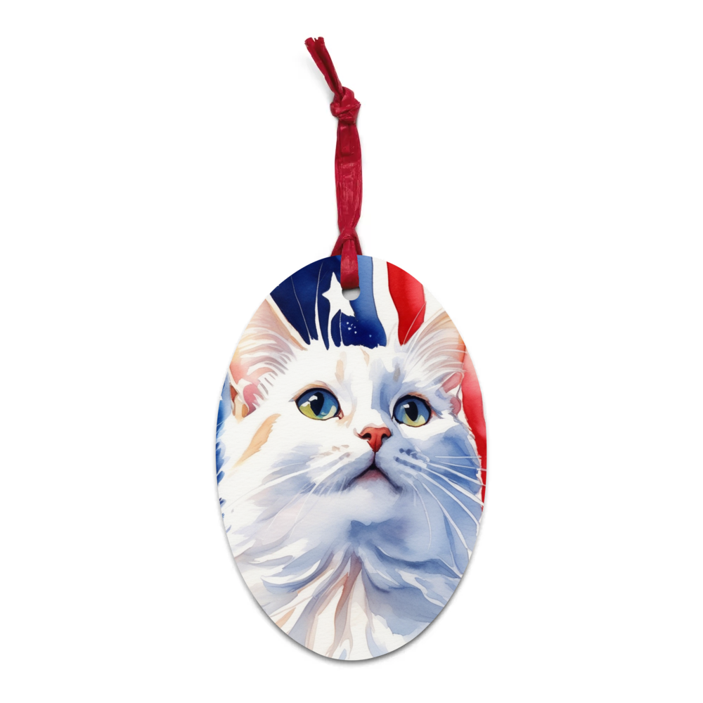 PugMug Custom White Companion Cat Wooden Ornament