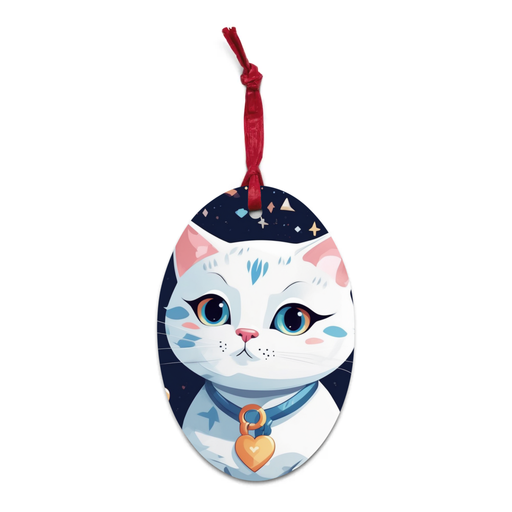 PugMug Custom White Companion Cat Wooden Ornament