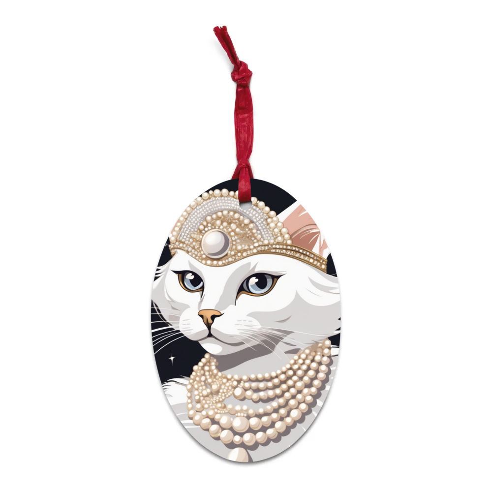 PugMug Custom White Companion Cat Wooden Ornament