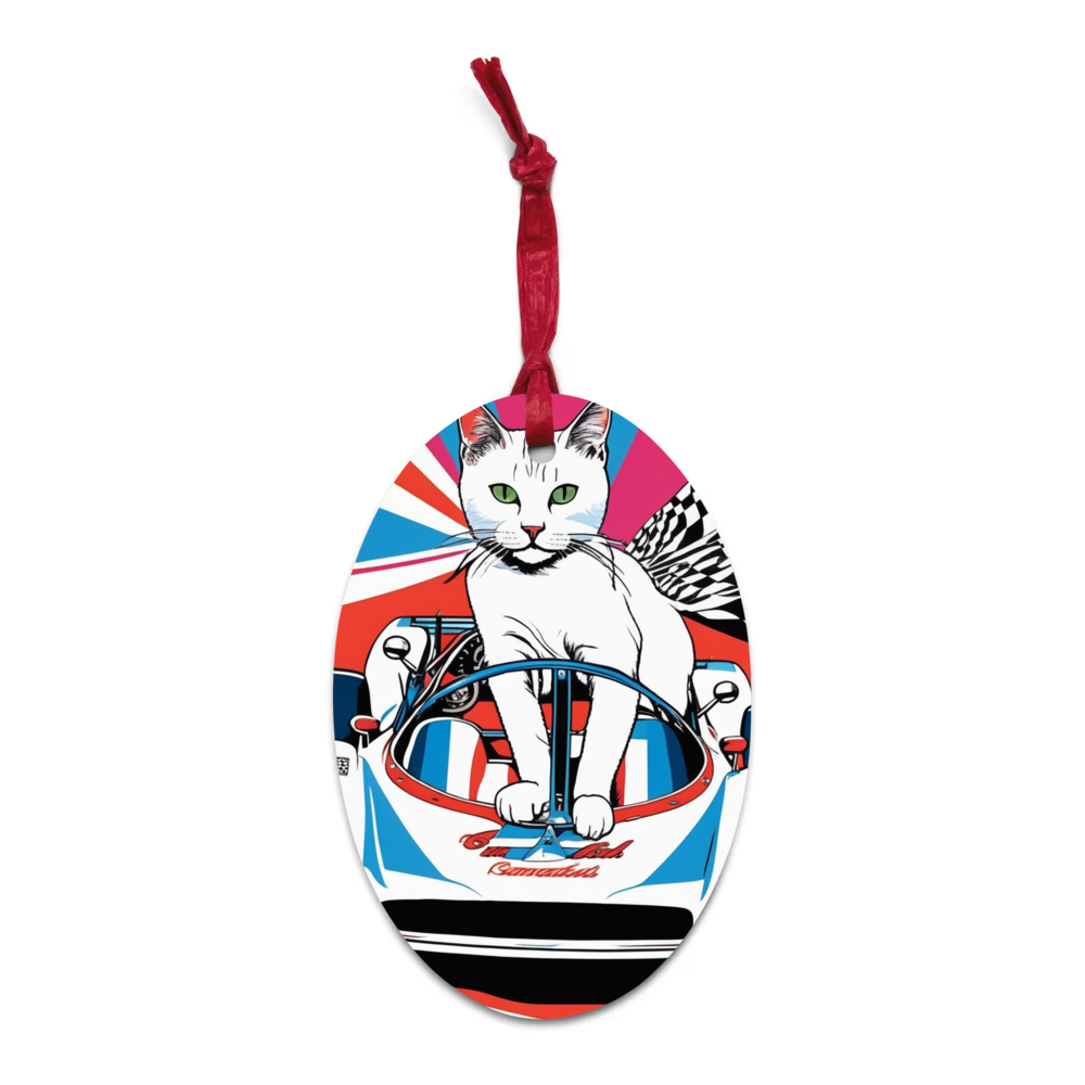 PugMug Custom White Companion Cat Wooden Ornament