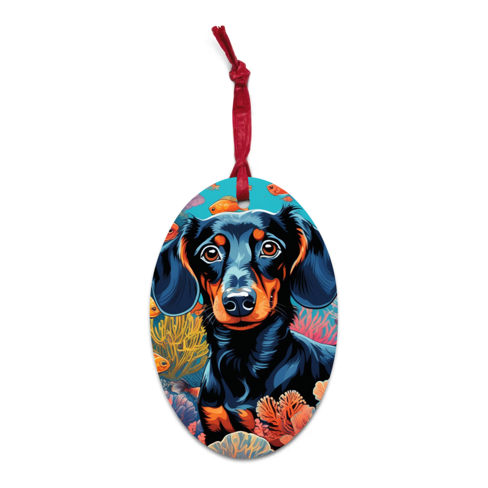 PugMug Custom Black Dachshund Wooden Ornament