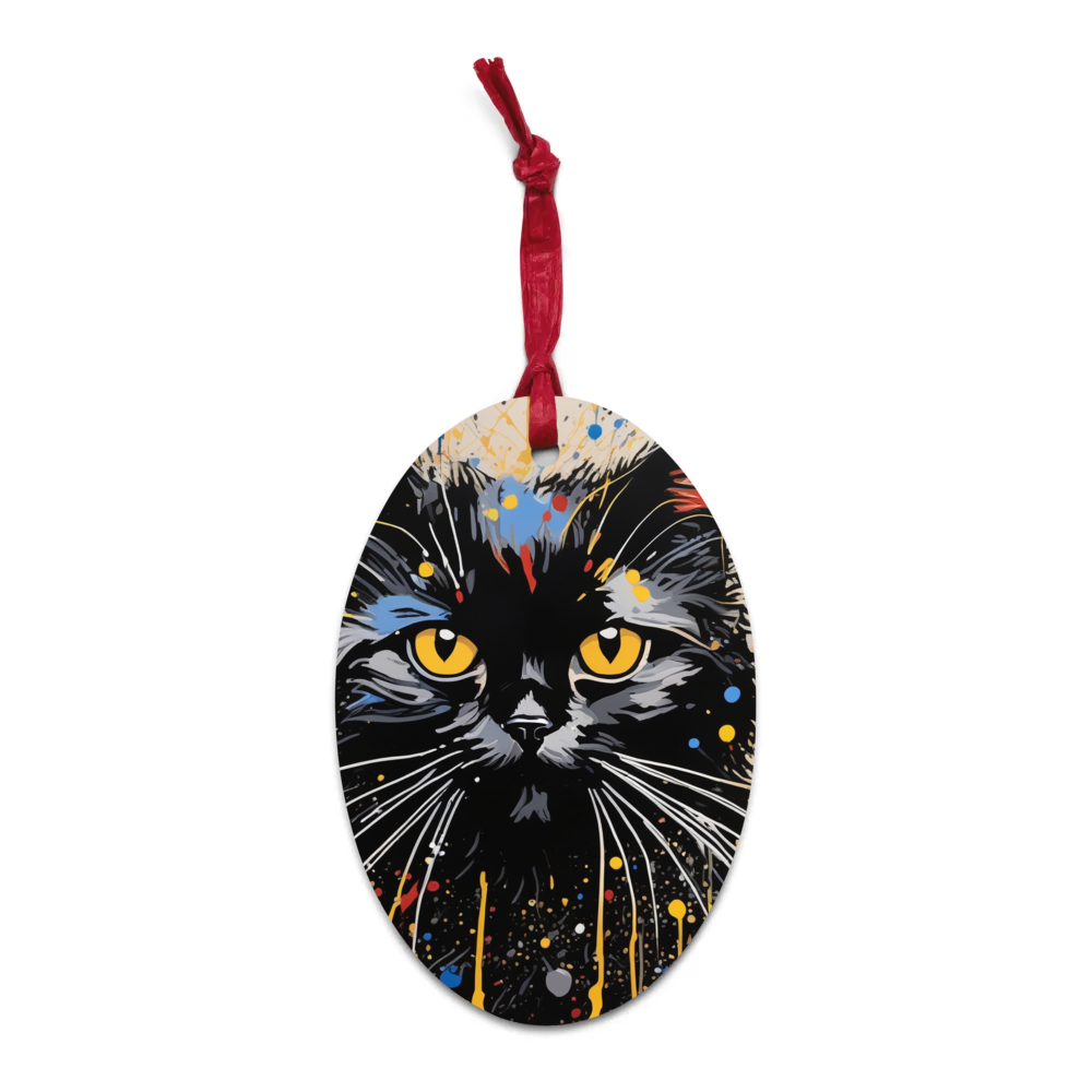 PugMug Custom Black Persian Cat Wooden Ornament