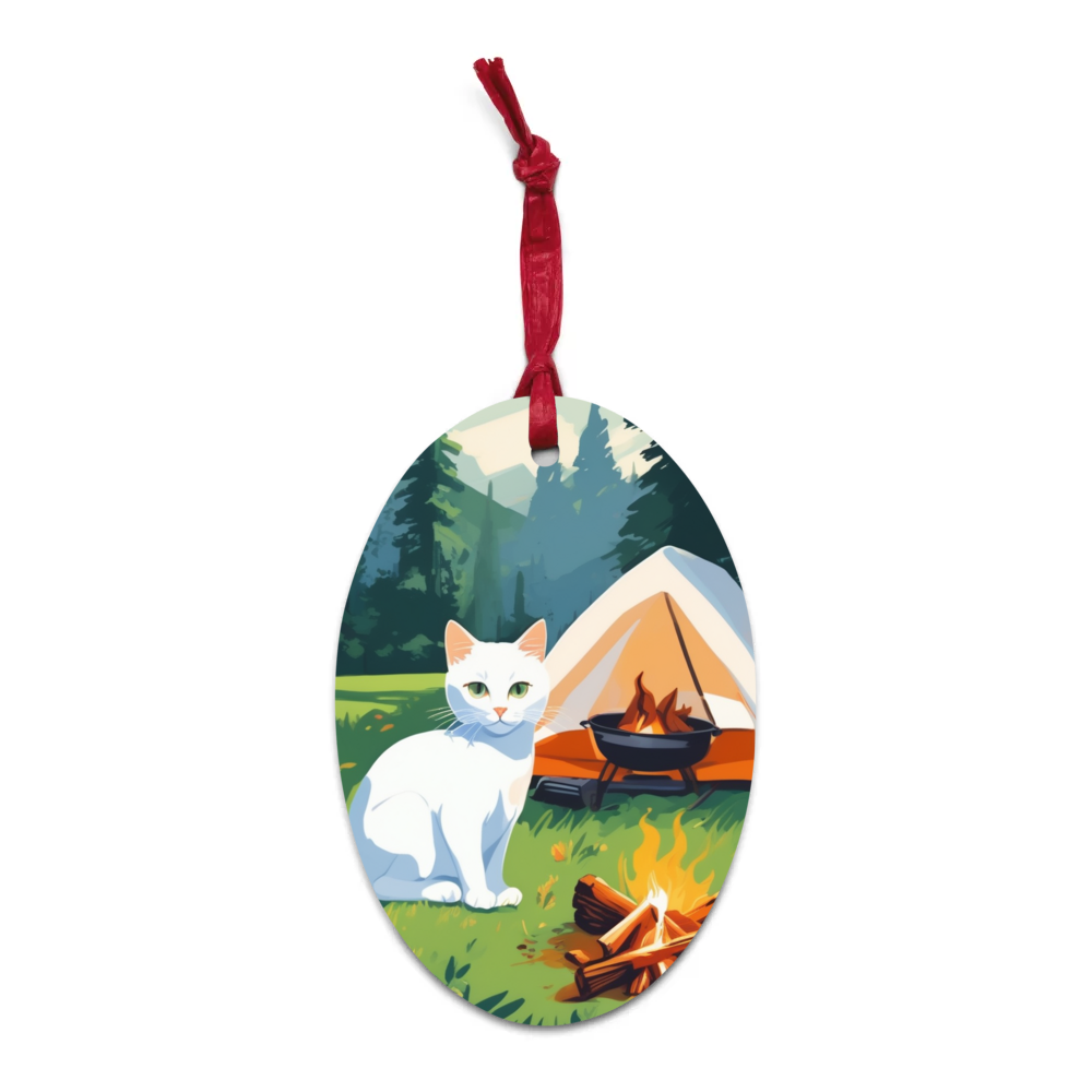 PugMug Custom White Companion Cat Wooden Ornament