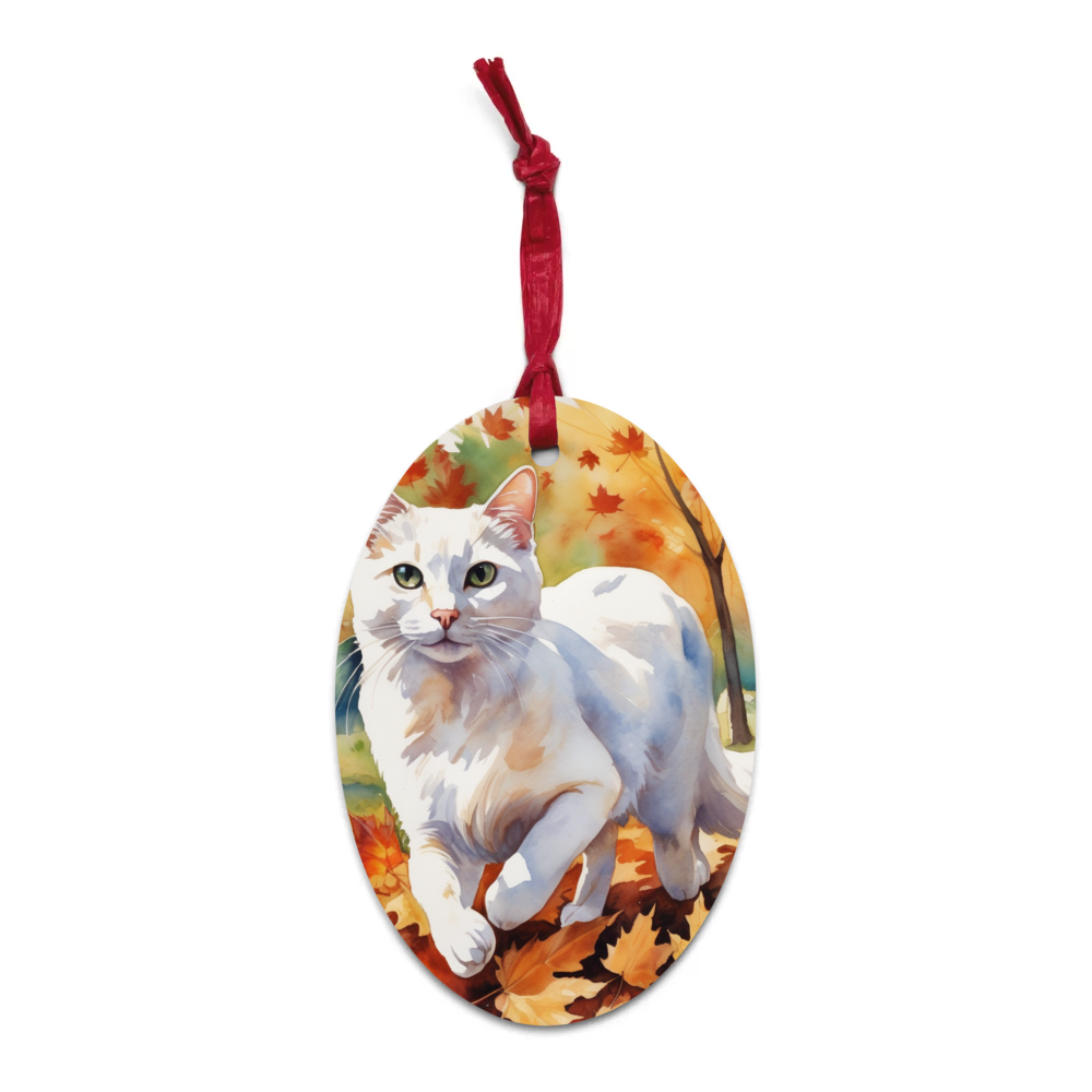 PugMug Custom White Companion Cat Wooden Ornament