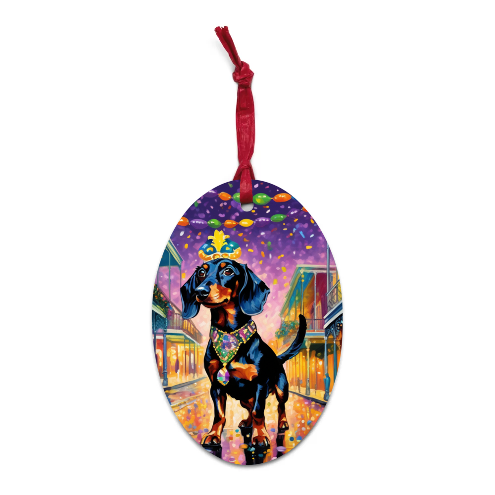 PugMug Custom Black Dachshund Wooden Ornament