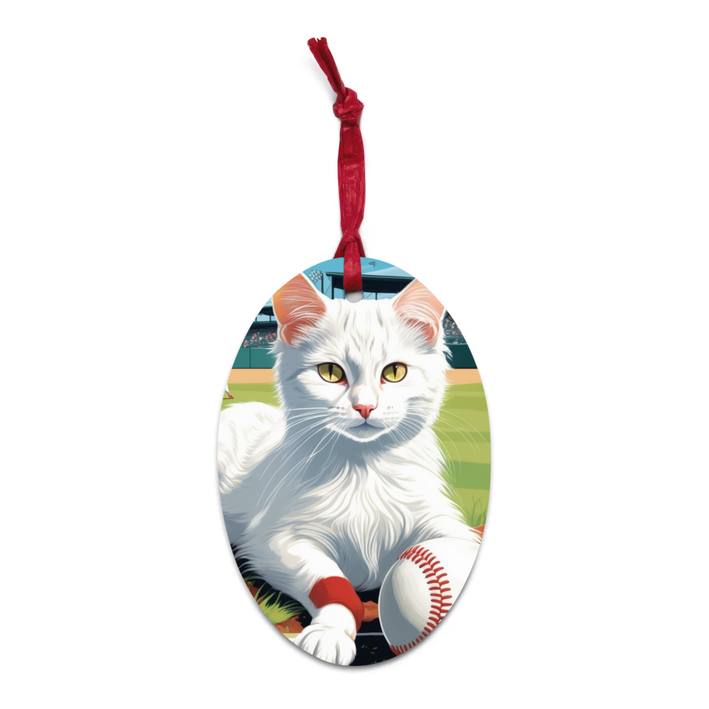 PugMug Custom White Companion Cat Wooden Ornament