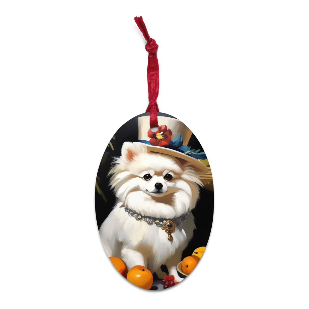 PugMug Custom White Pomeranian Wooden Ornament