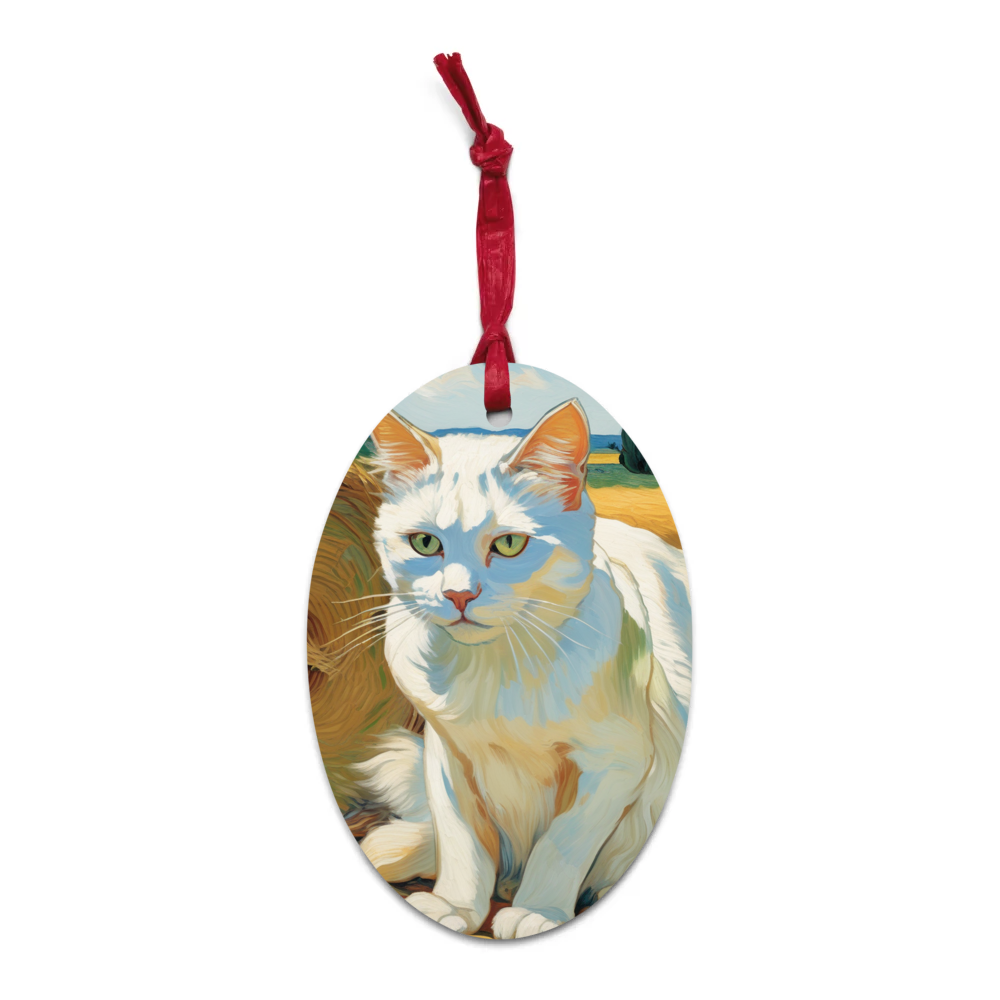 PugMug Custom White Companion Cat Wooden Ornament