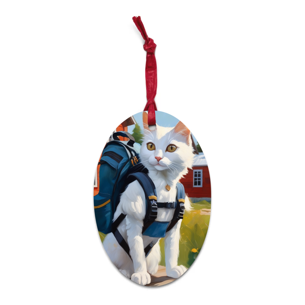 PugMug Custom White Companion Cat Wooden Ornament