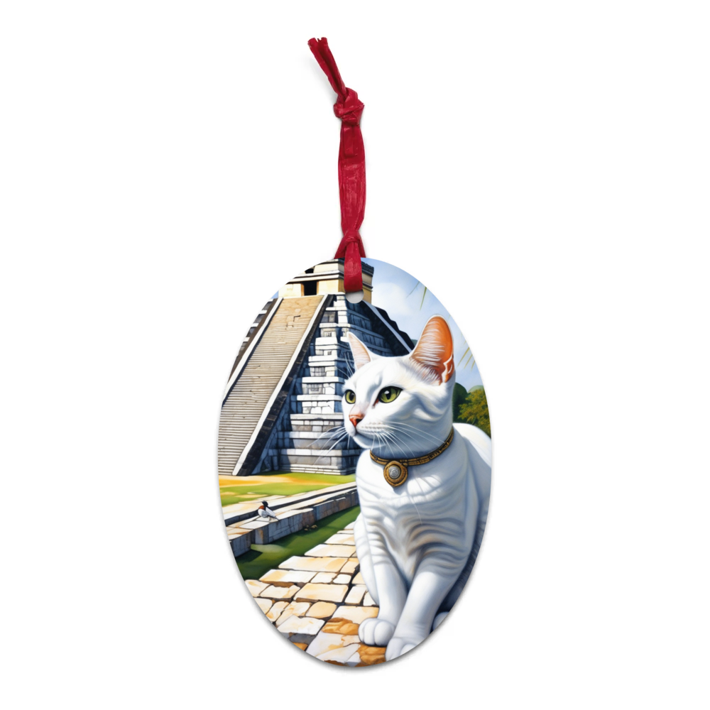 PugMug Custom White Companion Cat Wooden Ornament