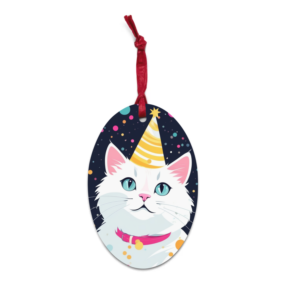 PugMug Custom White Companion Cat Wooden Ornament