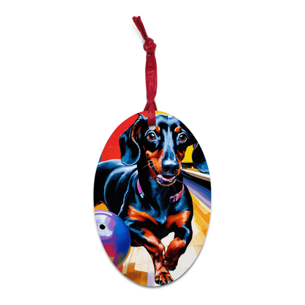 PugMug Custom Black Dachshund Wooden Ornament