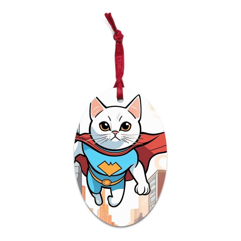 PugMug Custom White Companion Cat Wooden Ornament