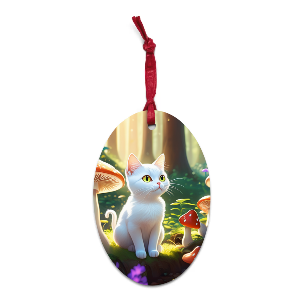PugMug Custom White Companion Cat Wooden Ornament
