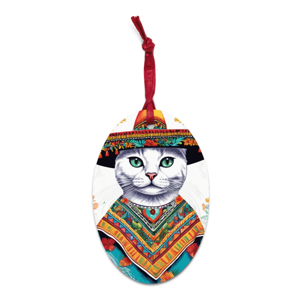 PugMug Custom White Companion Cat Wooden Ornament