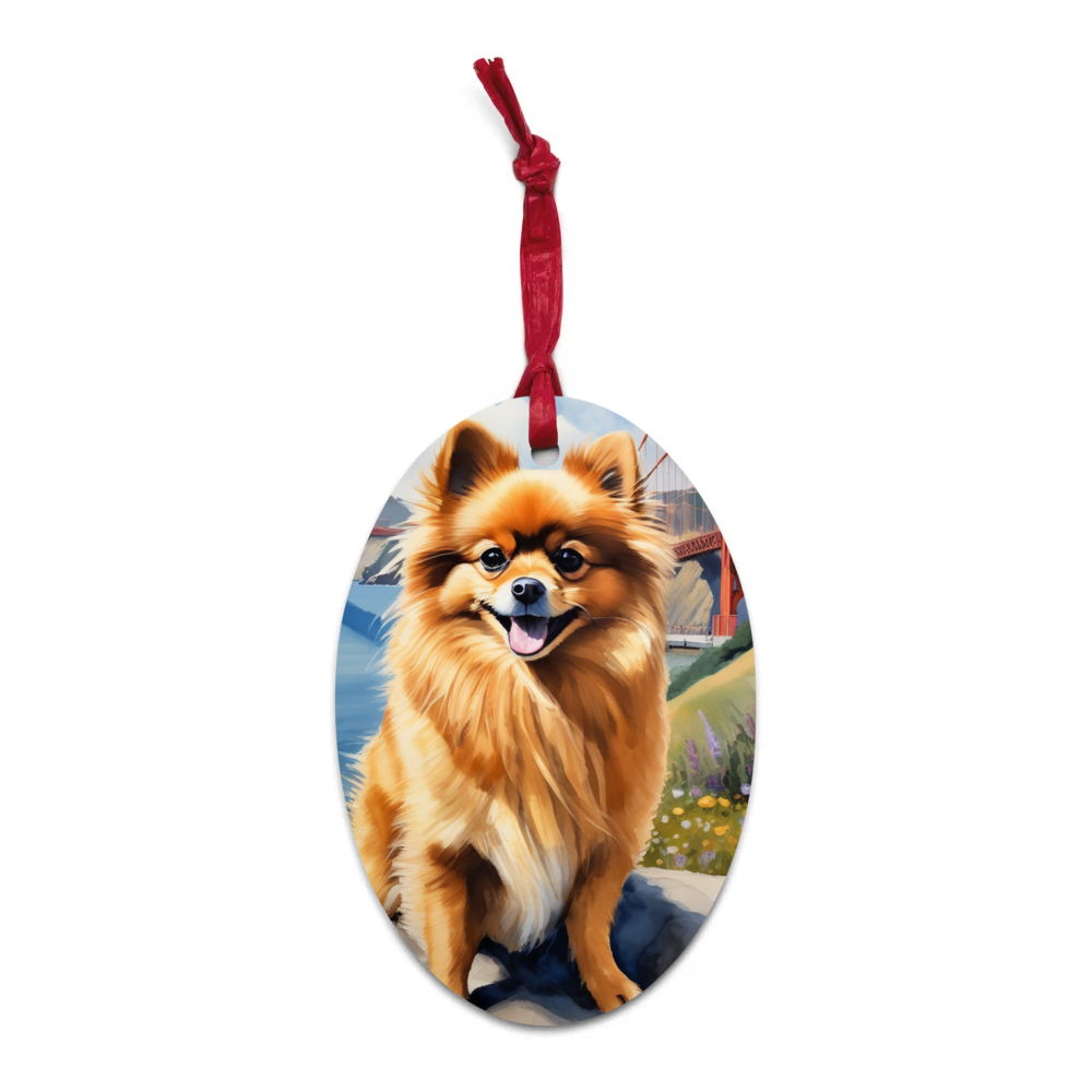 PugMug Custom Tan Pomeranian Wooden Ornament