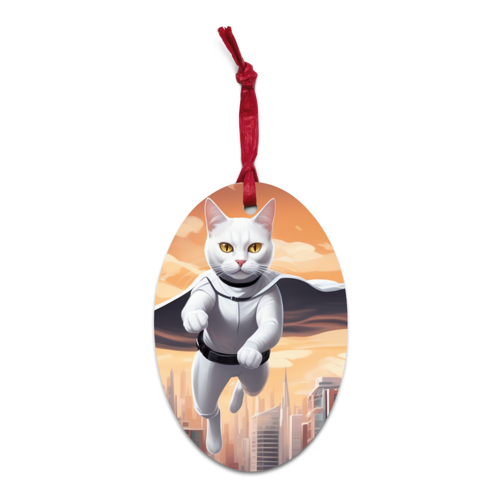 PugMug Custom White Companion Cat Wooden Ornament