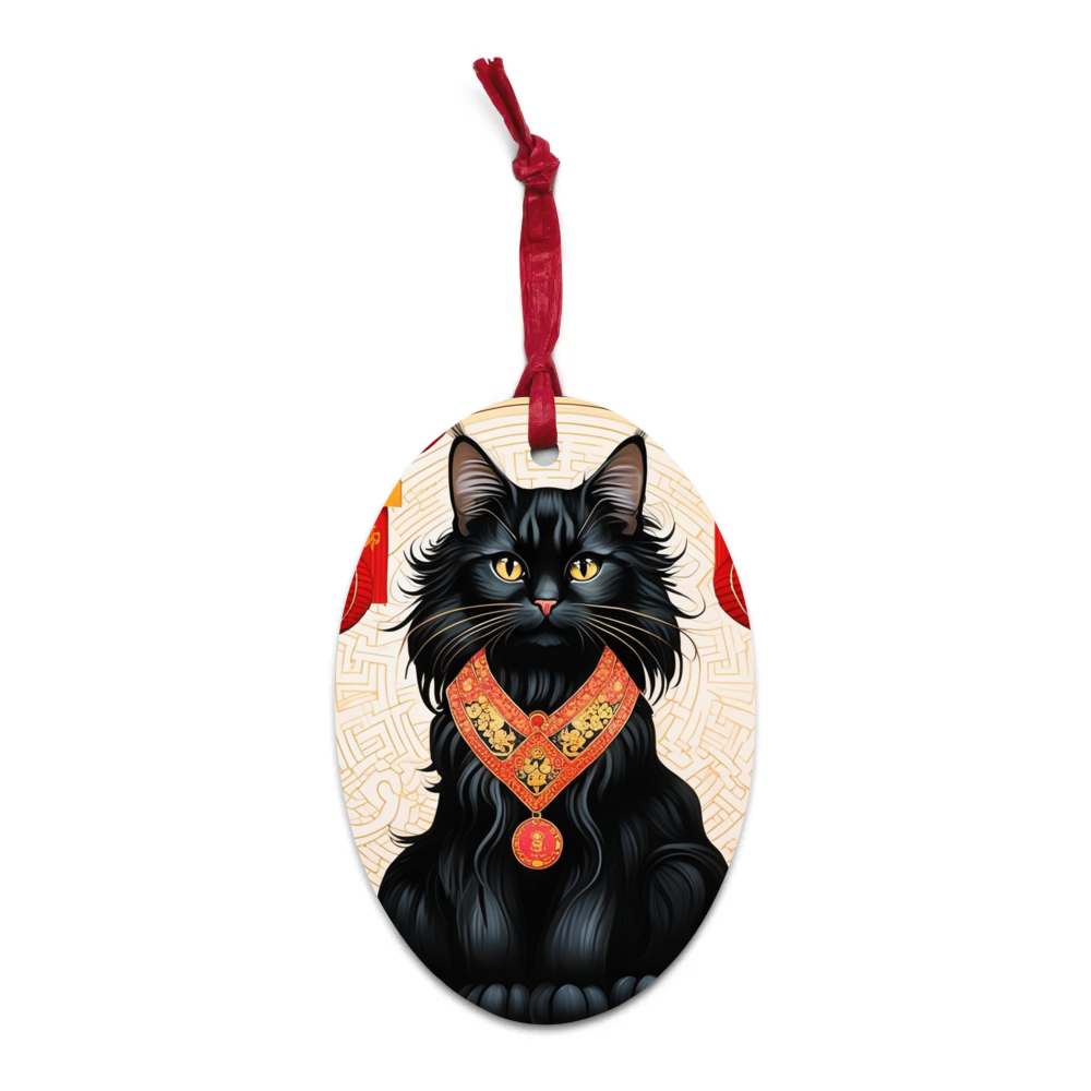 PugMug Custom Black Maine Coon Cat Wooden Ornament
