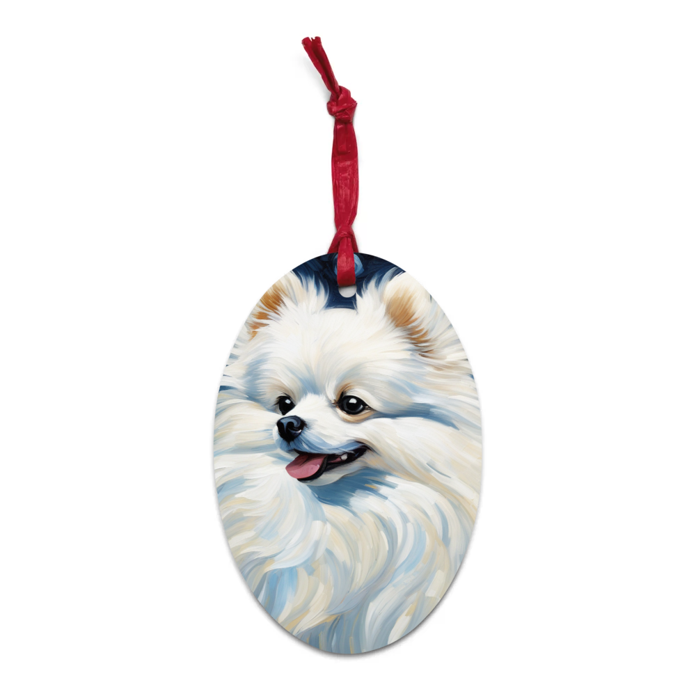 PugMug Custom White Pomeranian Wooden Ornament