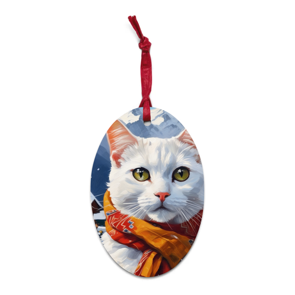 PugMug Custom White Companion Cat Wooden Ornament