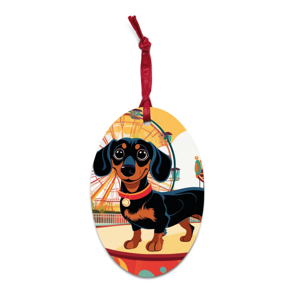 PugMug Custom Black Dachshund Wooden Ornament