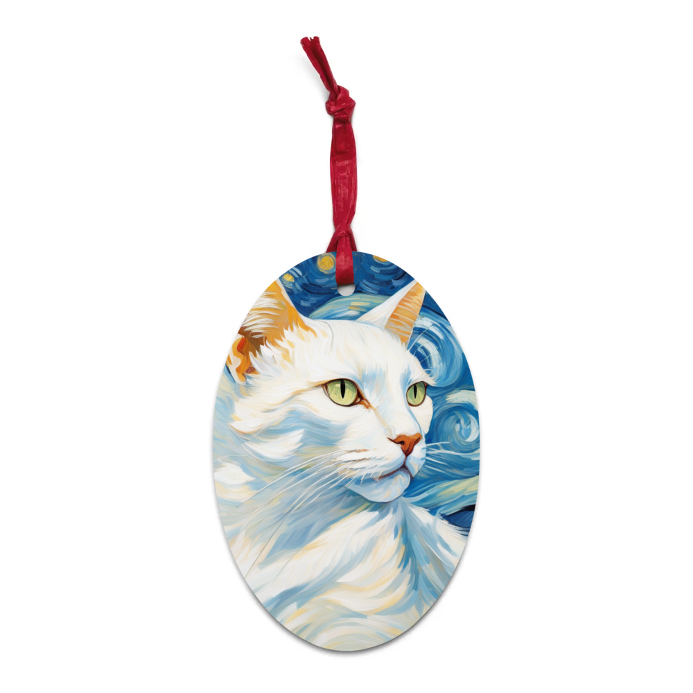 PugMug Custom White Companion Cat Wooden Ornament