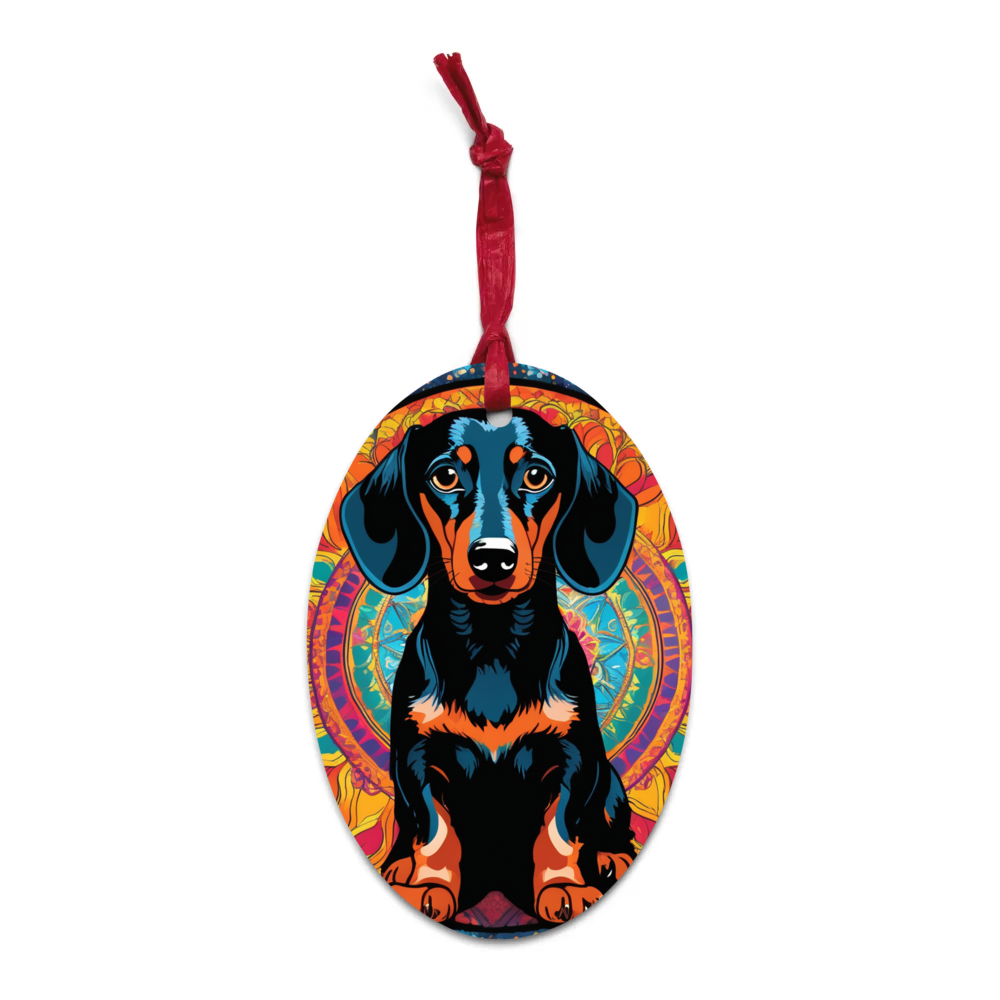 PugMug Custom Black Dachshund Wooden Ornament