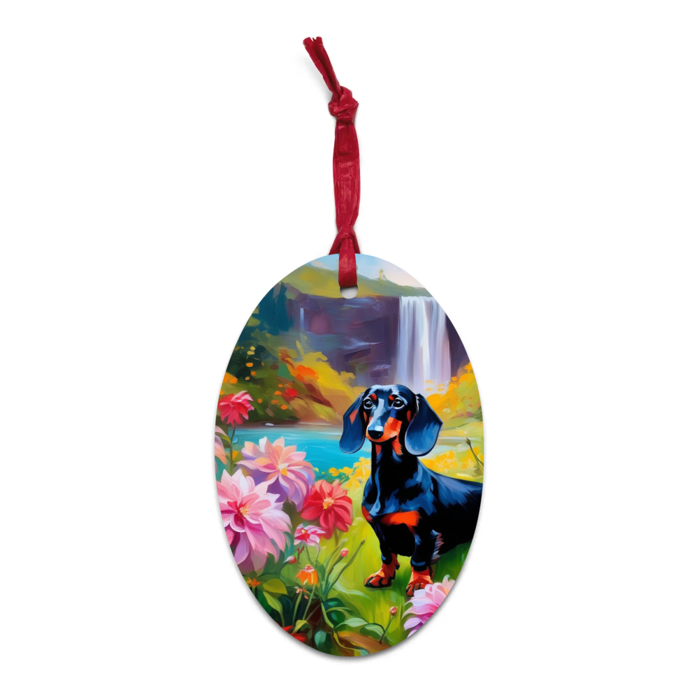 PugMug Custom Black Dachshund Wooden Ornament