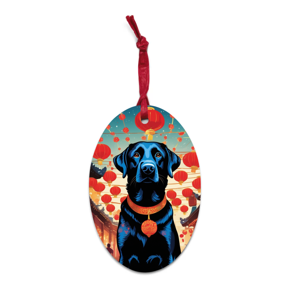 PugMug Custom Black Labrador Retriever Wooden Ornament