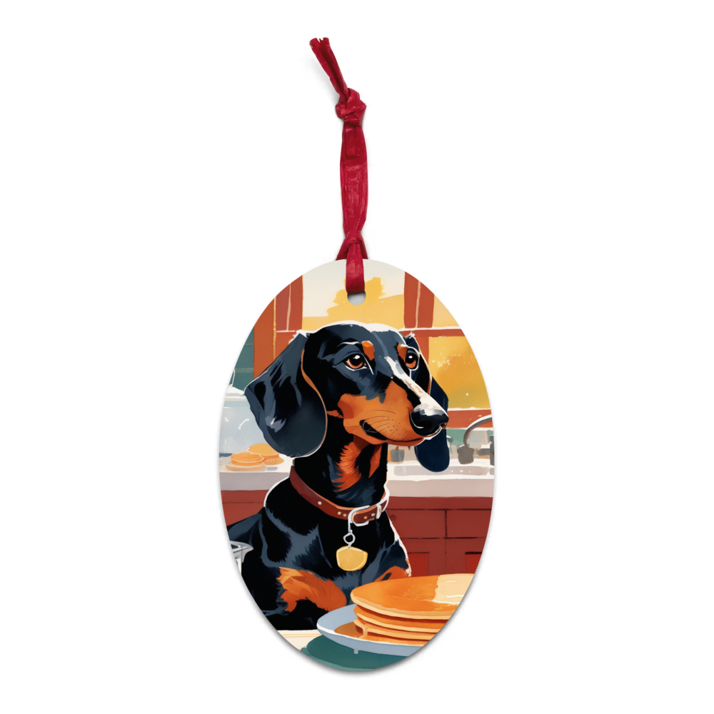 PugMug Custom Black Dachshund Wooden Ornament
