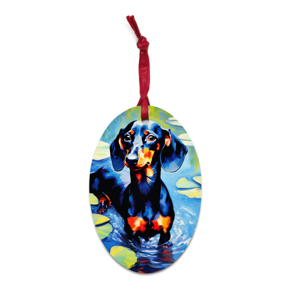 PugMug Custom Black Dachshund Wooden Ornament