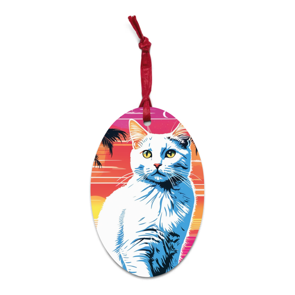 PugMug Custom White Companion Cat Wooden Ornament