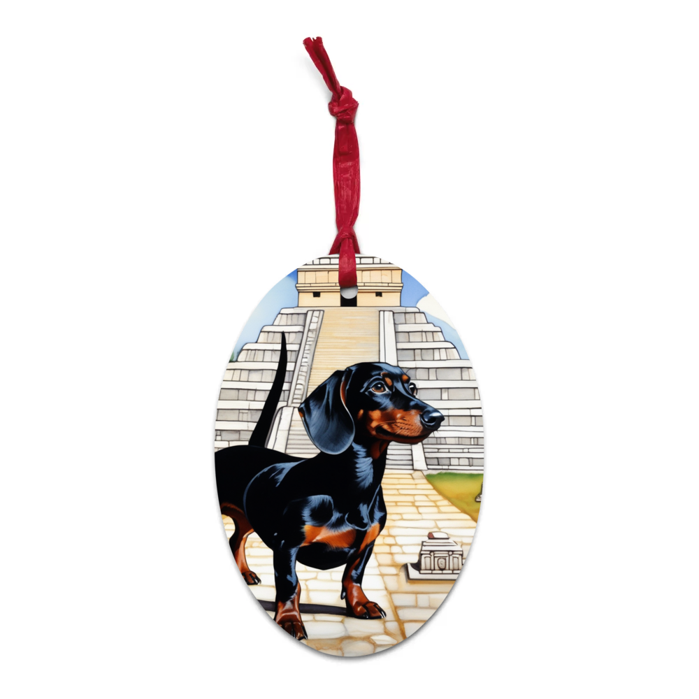 PugMug Custom Black Dachshund Wooden Ornament
