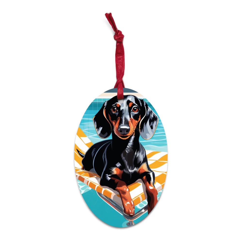 PugMug Custom Black Dachshund Wooden Ornament