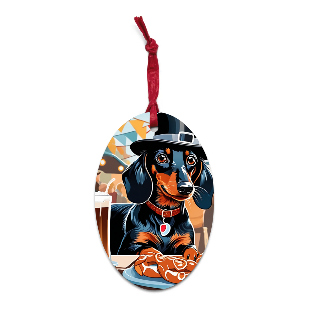 PugMug Custom Black Dachshund Wooden Ornament