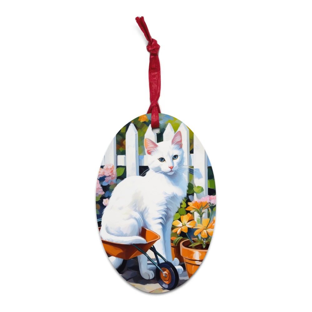 PugMug Custom White Companion Cat Wooden Ornament