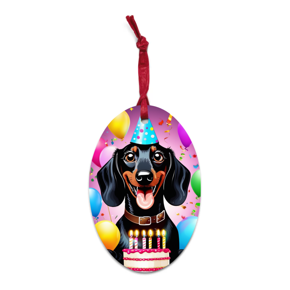 PugMug Custom Black Dachshund Wooden Ornament
