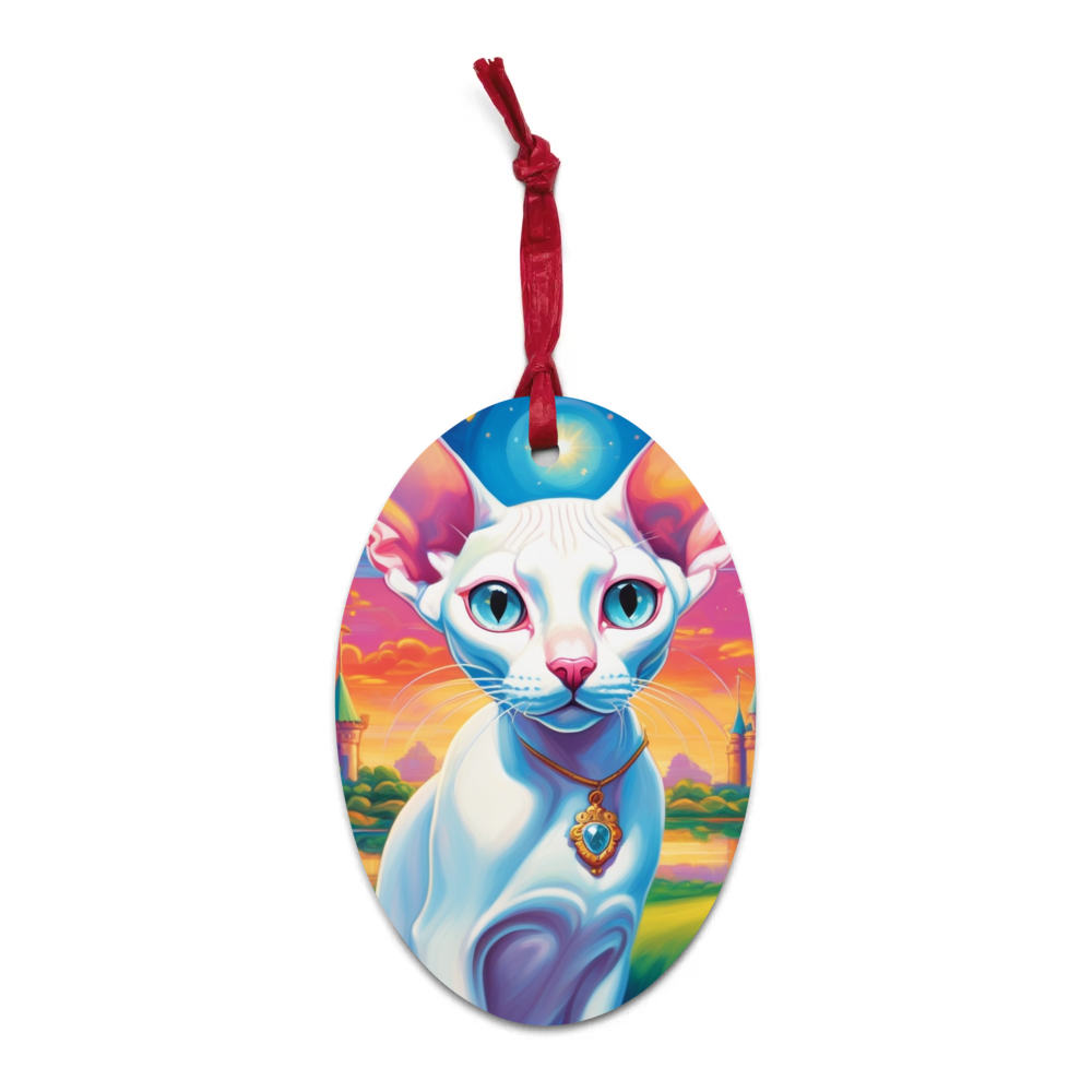 PugMug Custom White Sphynx Cat Wooden Ornament