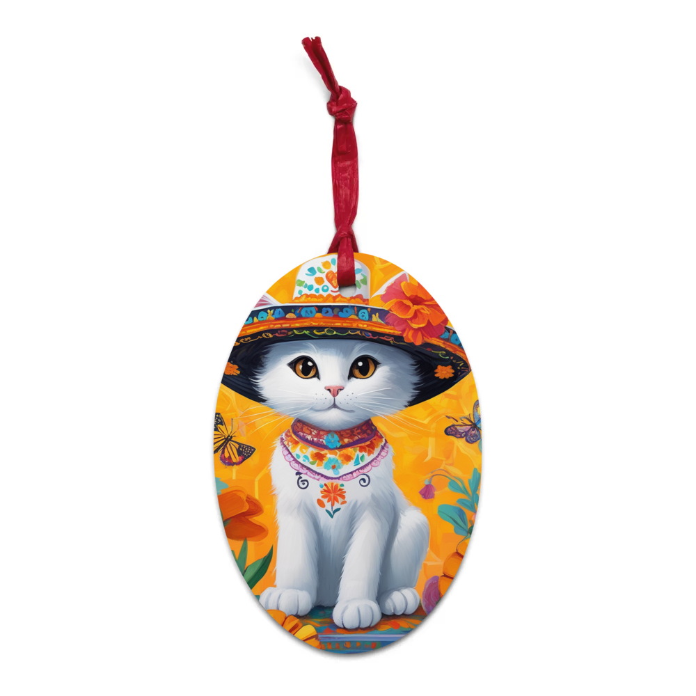 PugMug Custom White Companion Cat Wooden Ornament