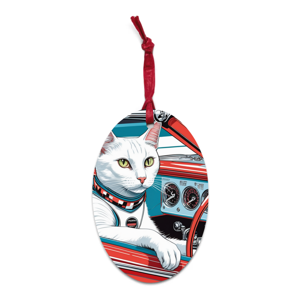 PugMug Custom White Companion Cat Wooden Ornament