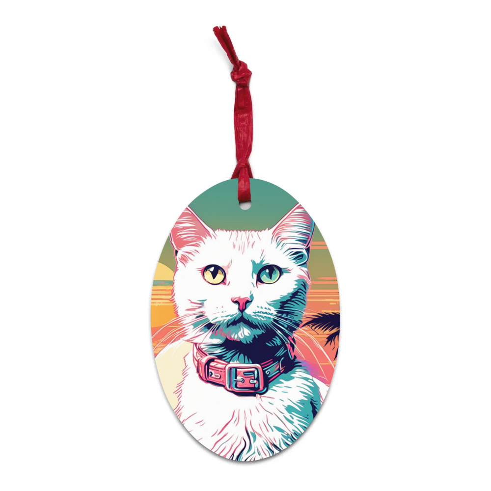 PugMug Custom White Companion Cat Wooden Ornament