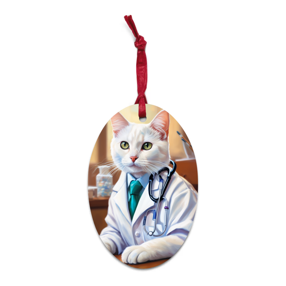 PugMug Custom White Companion Cat Wooden Ornament