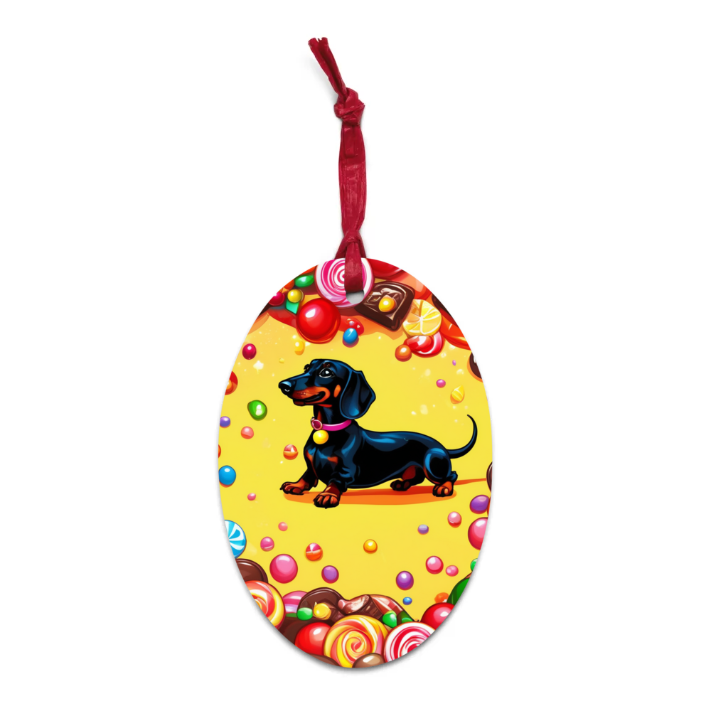 PugMug Custom Black Dachshund Wooden Ornament