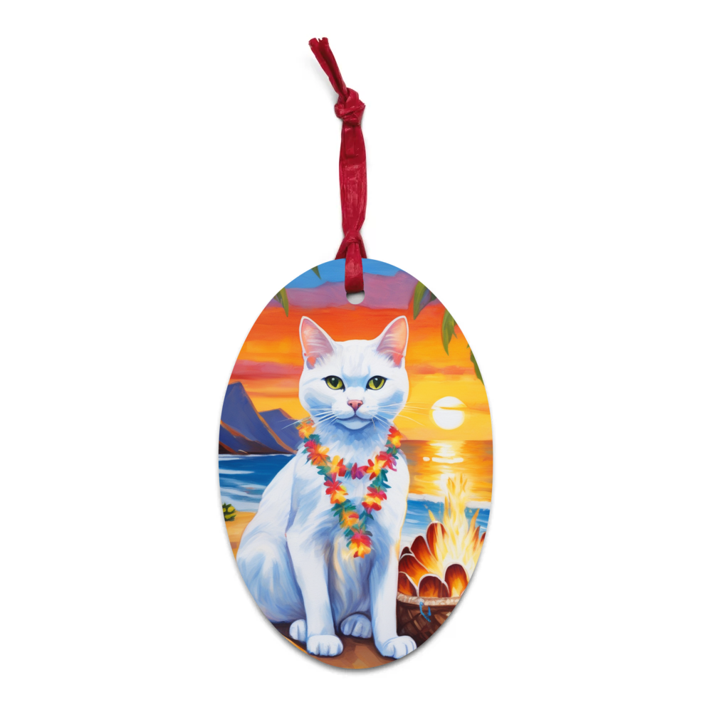 PugMug Custom White Companion Cat Wooden Ornament