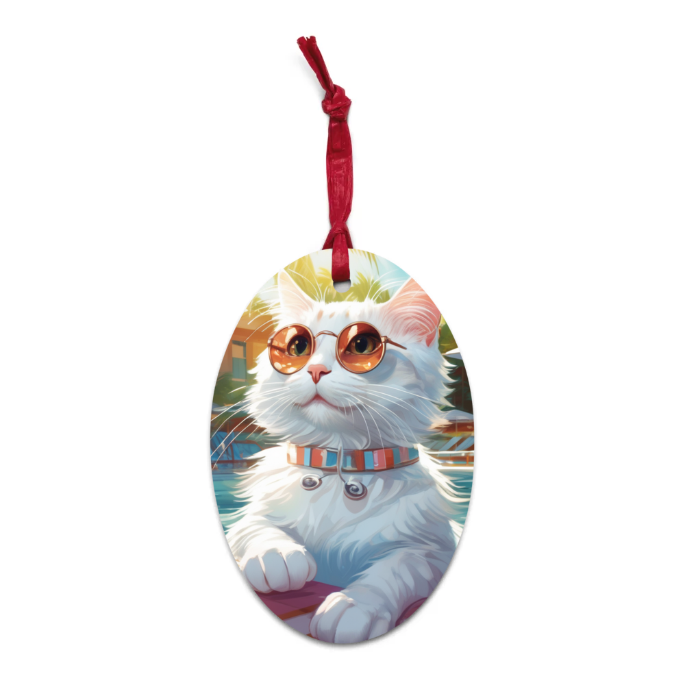 PugMug Custom White Companion Cat Wooden Ornament