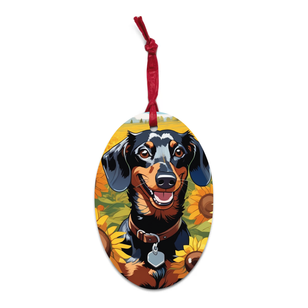 PugMug Custom Black Dachshund Wooden Ornament